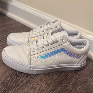 Vans White Sneakers with Iridescent Stripe and Classic Skate Style womens 6.5